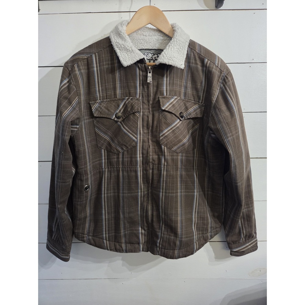 VTG Lost Ent. Mens Brown Plaid Sherpa Lined Full Zip Shirt/Jacket Size M